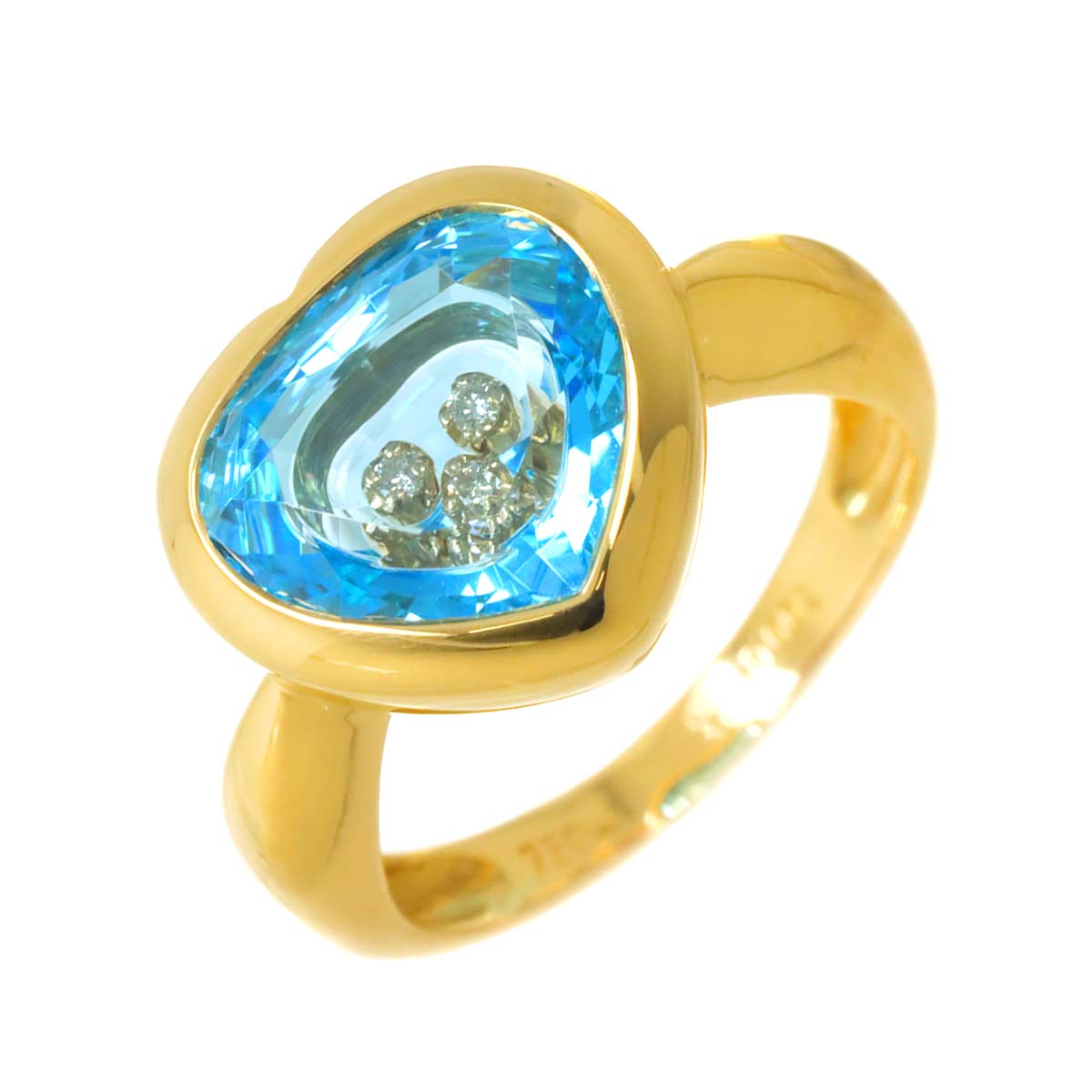 Blue Topaz Diamond 0.02ct Ring 18K YG 750 Size5.5-5.75(US)
