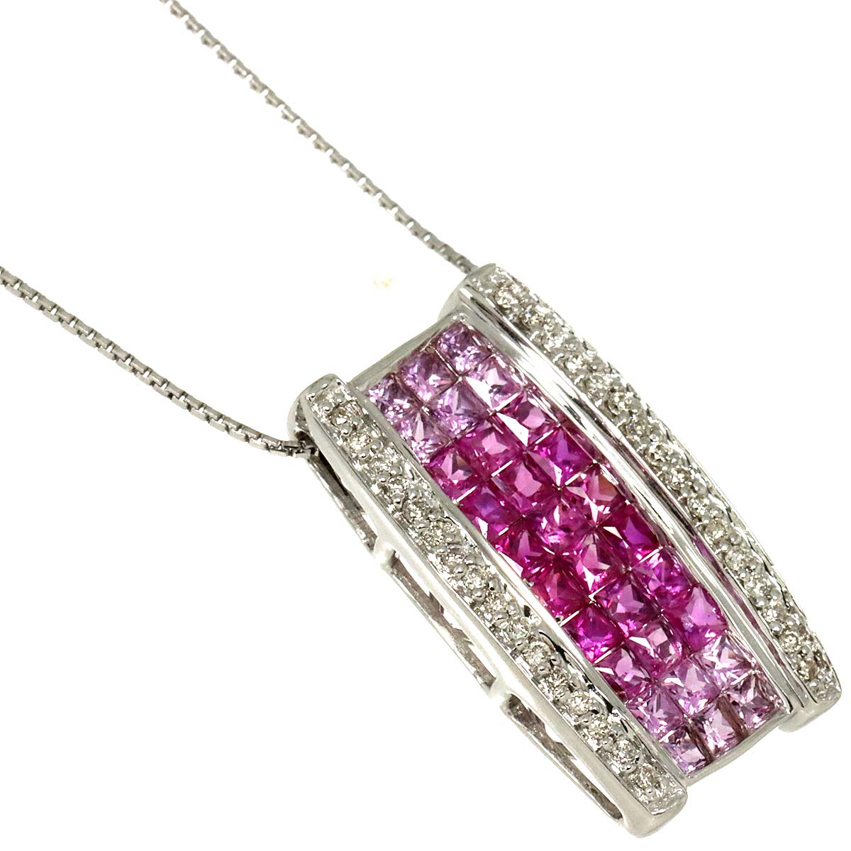 Ruby 0.35ct Sapphire 1.15ct Diamond 0.15 Necklace 18K WG White Gold 750