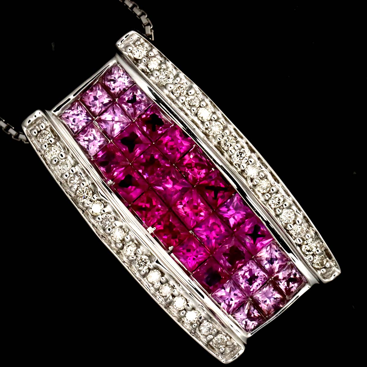 Ruby 0.35ct Sapphire 1.15ct Diamond 0.15 Necklace 18K WG White Gold 750