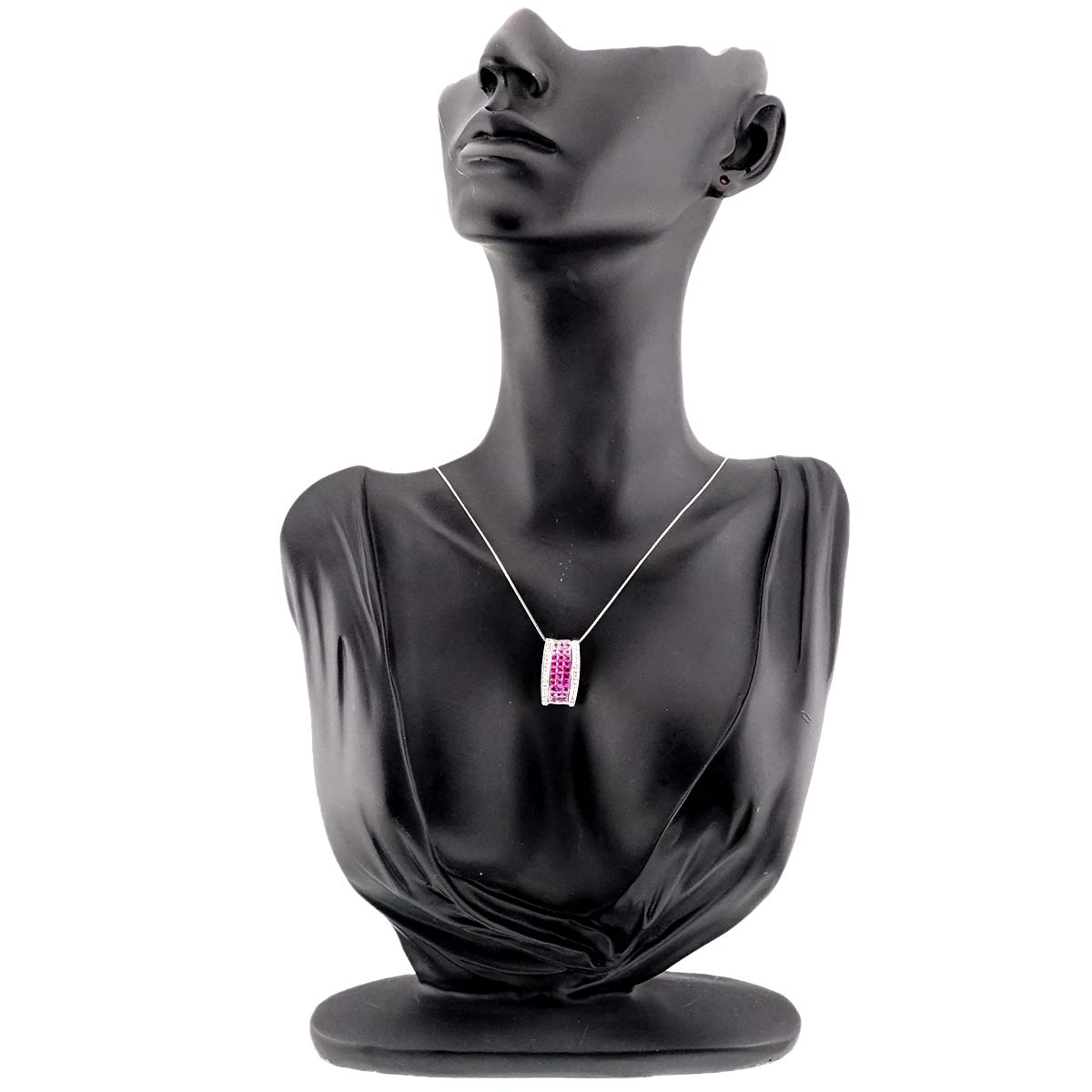 Ruby 0.35ct Sapphire 1.15ct Diamond 0.15 Necklace 18K WG White Gold 750