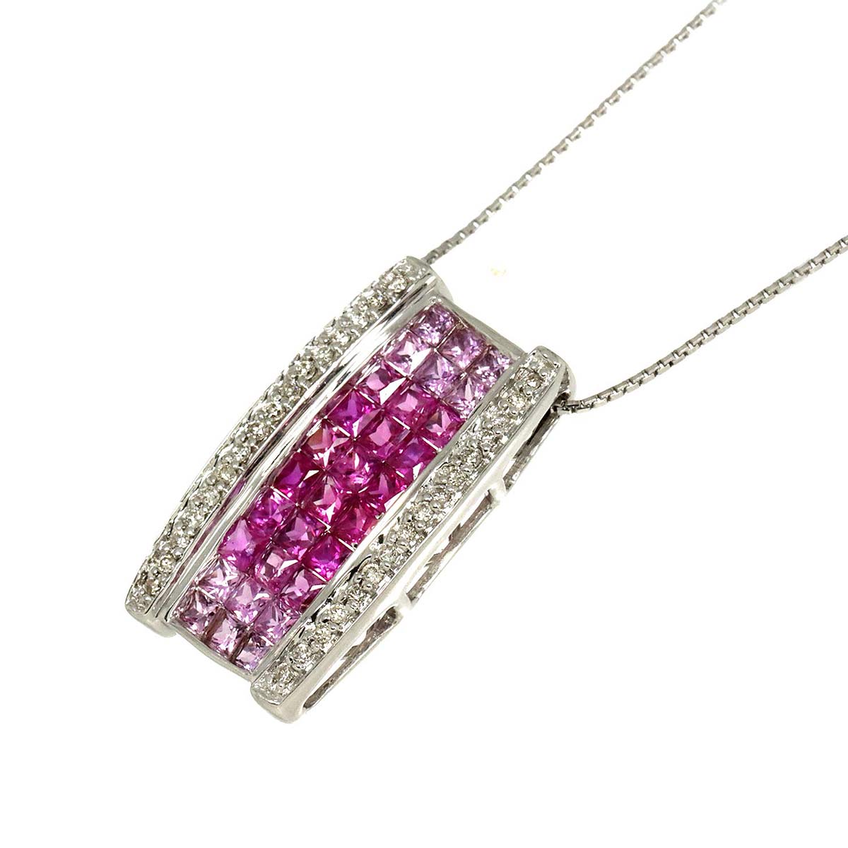 Ruby 0.35ct Sapphire 1.15ct Diamond 0.15 Necklace 18K WG White Gold 750