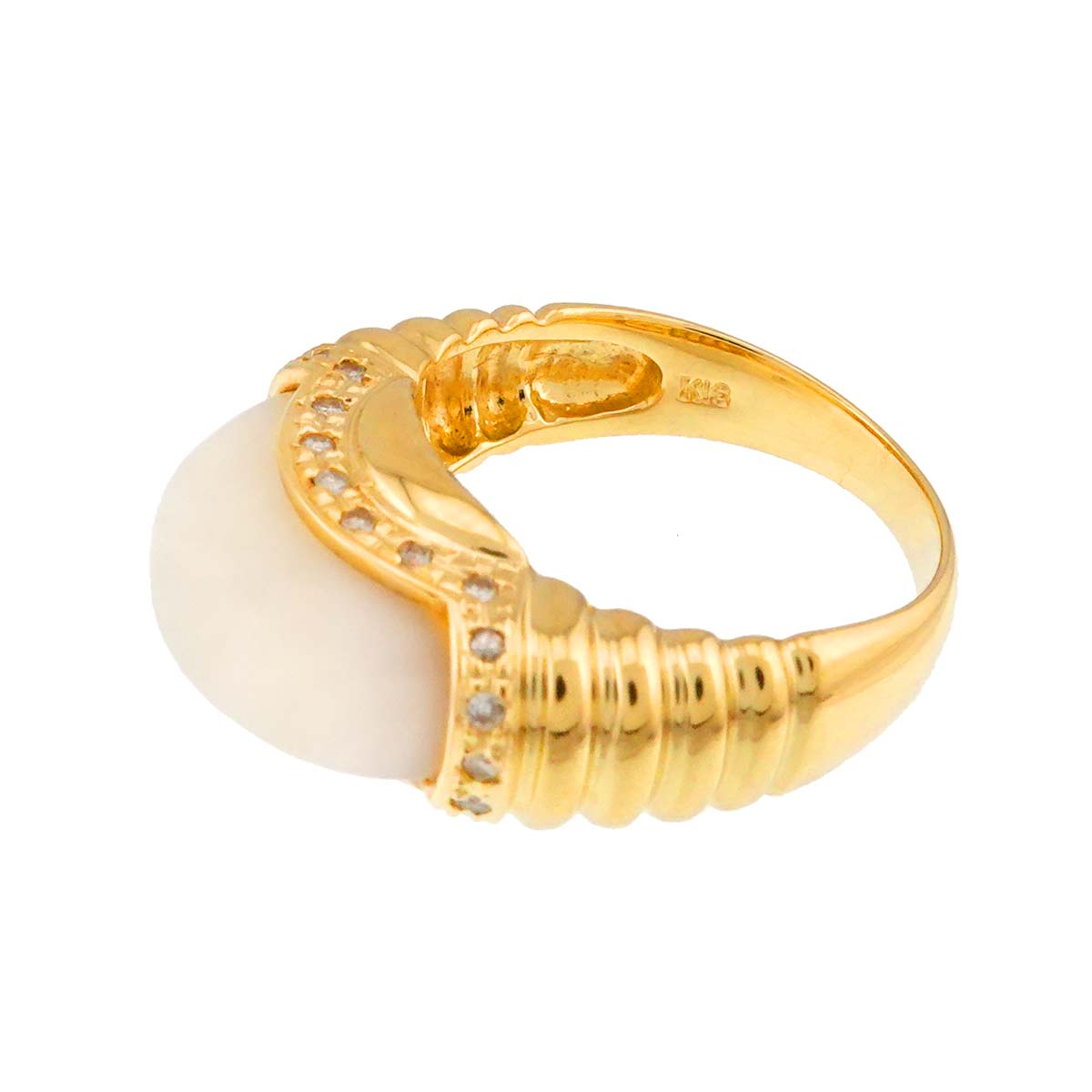 Mother of Pearl MOP Diamond 0.12ct Ring 18K YG 750 Size6(US)