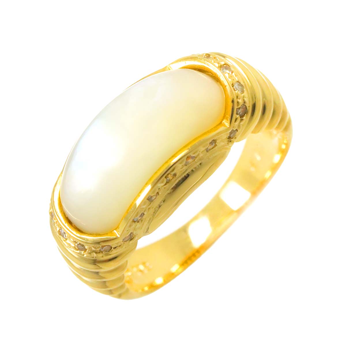 Mother of Pearl MOP Diamond 0.12ct Ring 18K YG 750 Size6(US)