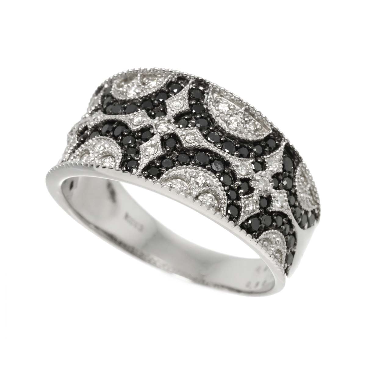 Black Diamond 0.50 Diamond 0.14 Ring 18K K18 WG White Gold size7.25(US)