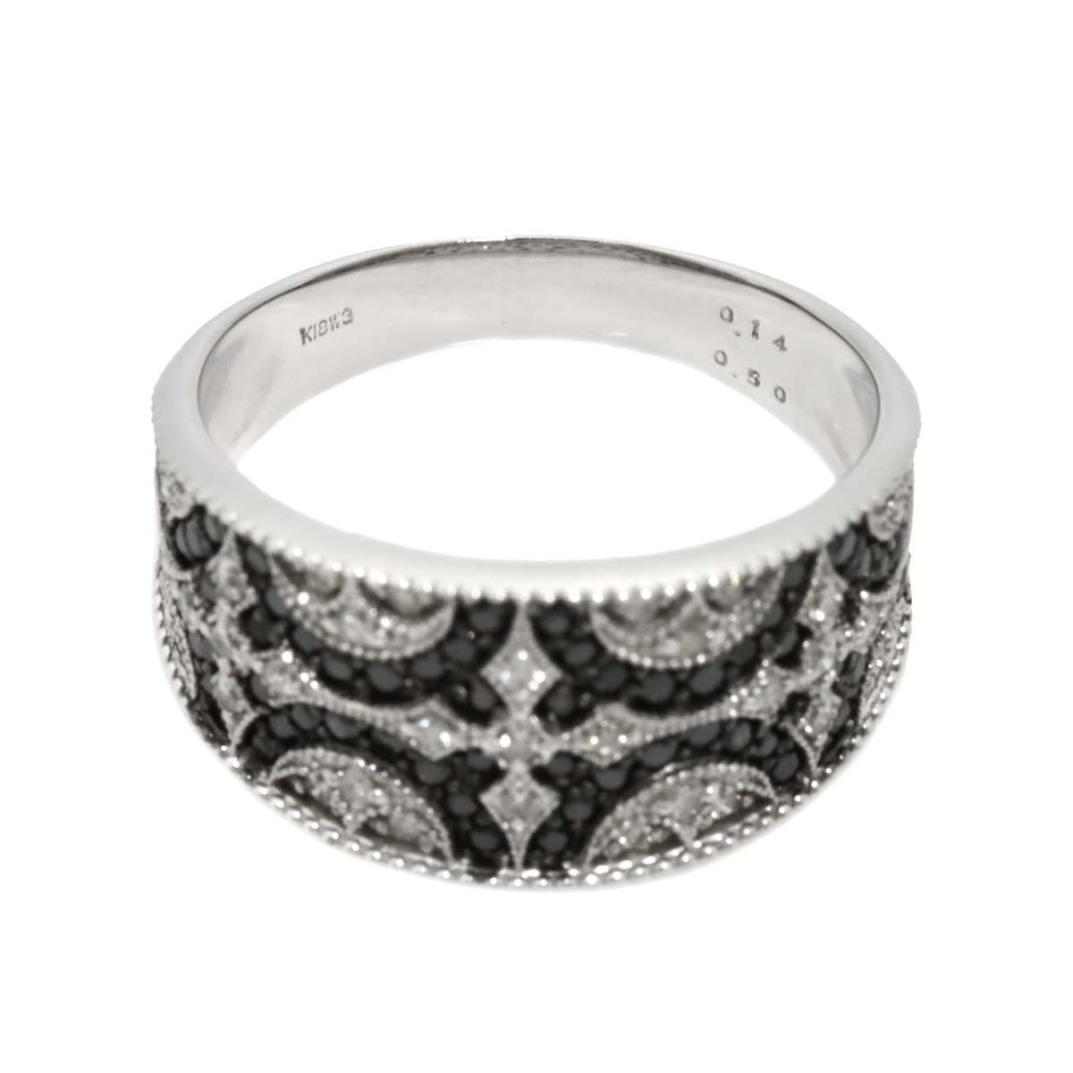 Black Diamond 0.50 Diamond 0.14 Ring 18K K18 WG White Gold size7.25(US)