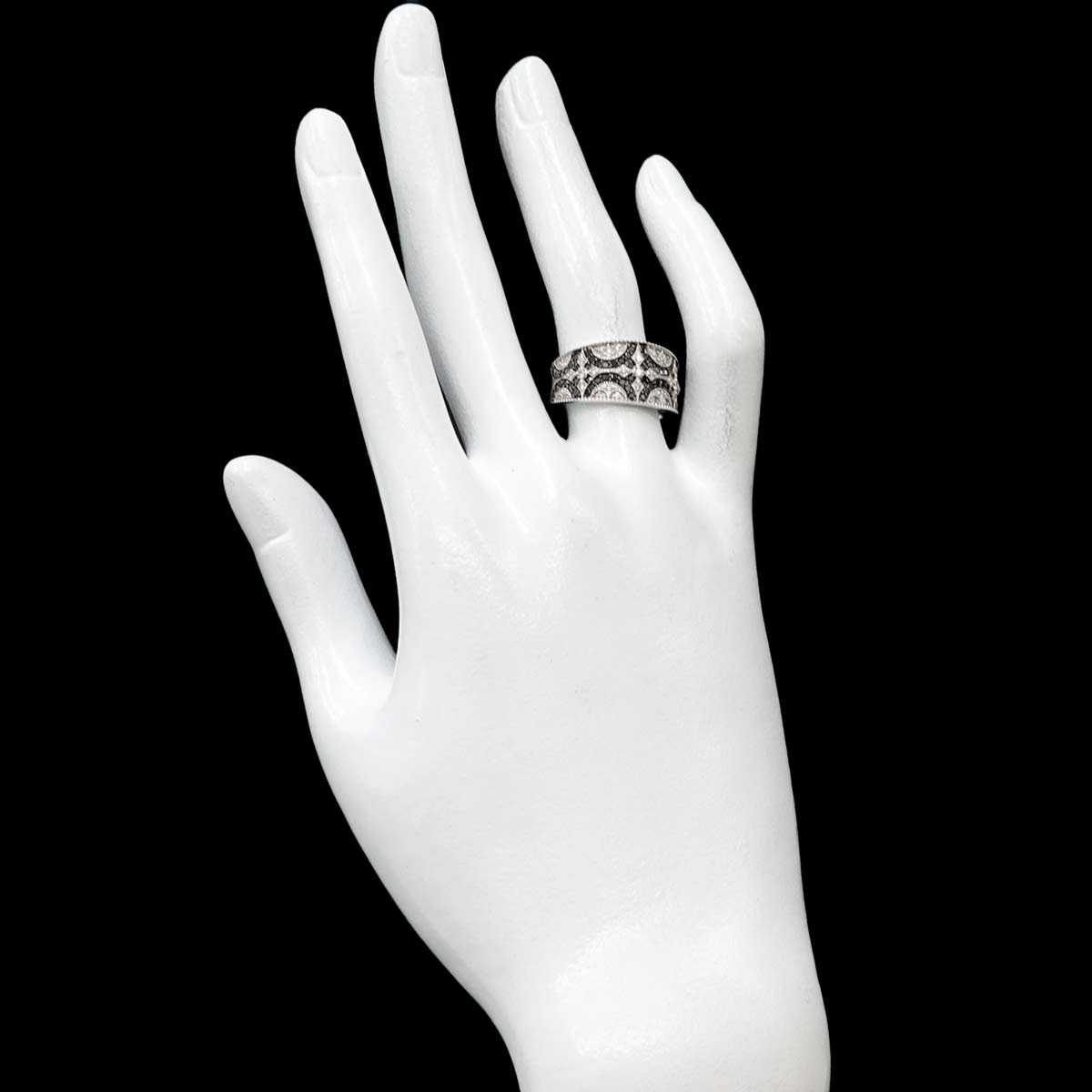 Black Diamond 0.50 Diamond 0.14 Ring 18K K18 WG White Gold size7.25(US)