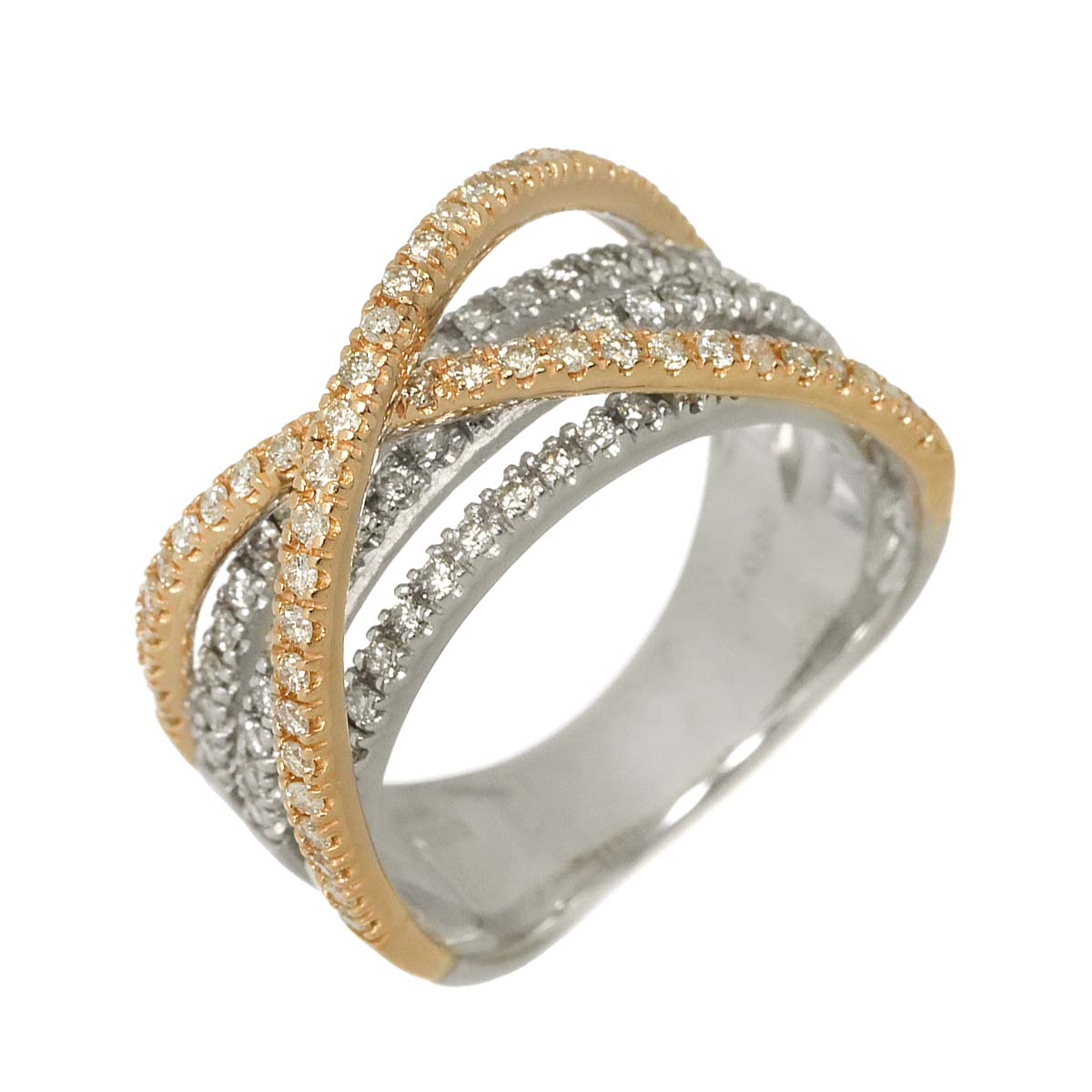 Diamond 0.68ct Ring 18K K18 WG PG White Pink Gold size5.5-5.75(US)