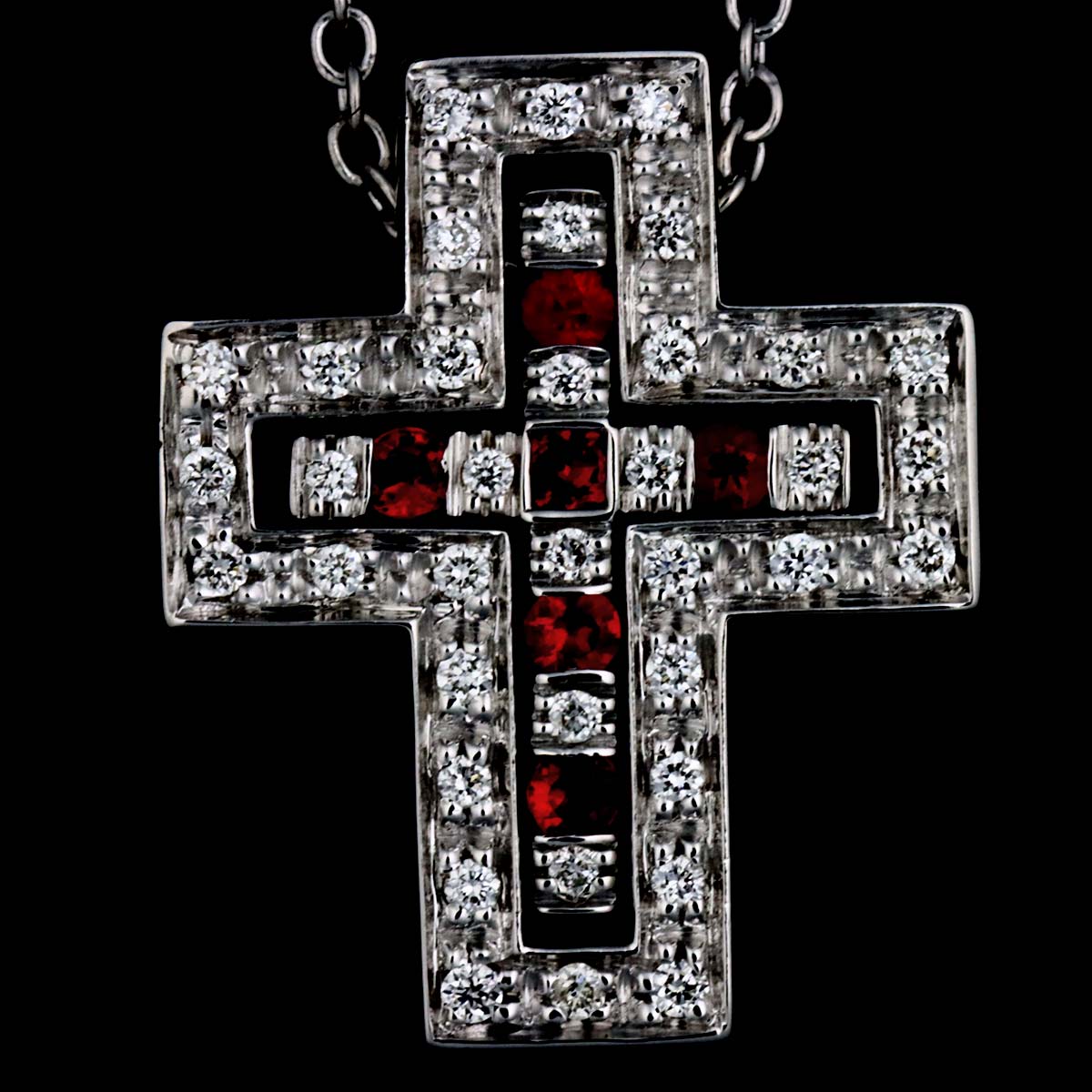 Belle Epoque Diamond Ruby Cross Necklace XXS 18K WG 750