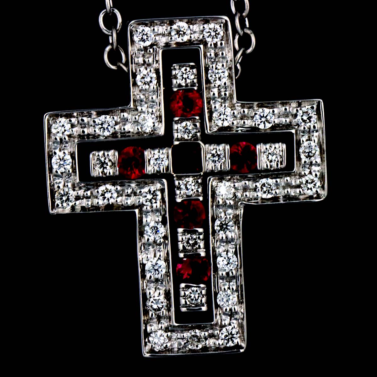 Belle Epoque Diamond Ruby Cross Necklace XXS 18K WG 750