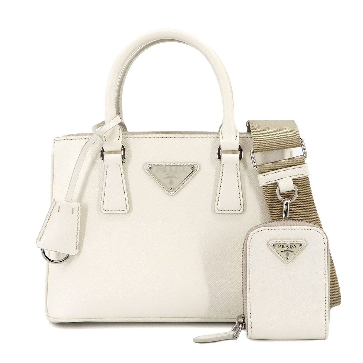 Galleria Mini Hand Shoulder Bag Saffiano Leather White 1BA296