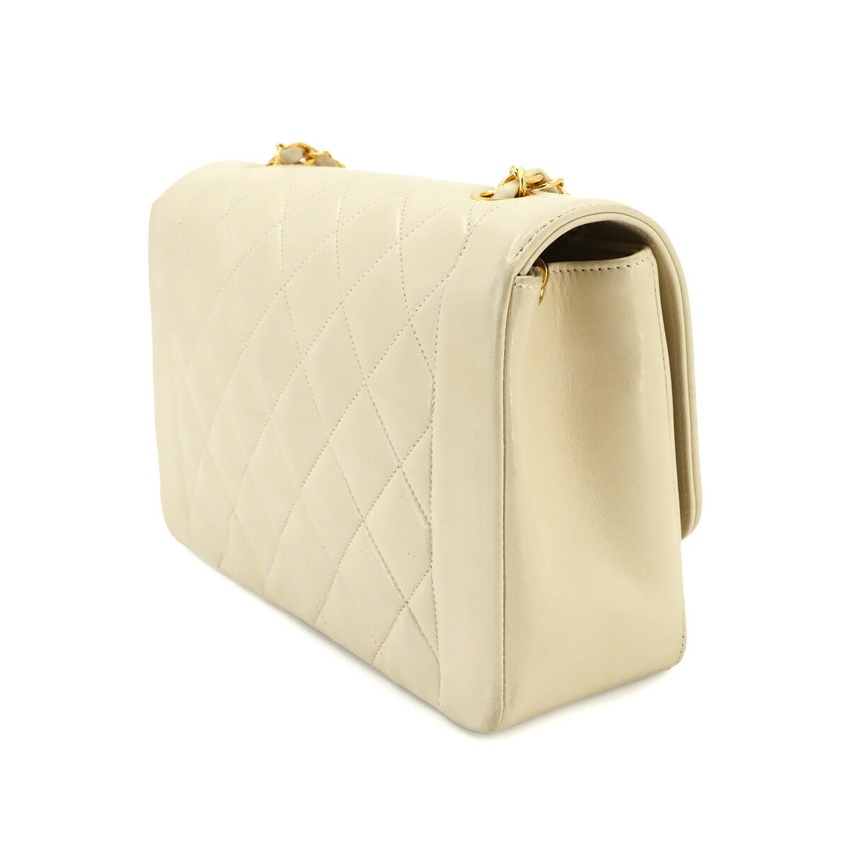 Diana Matelasse 25 Chain Shoulder Bag Leather Beige A01165