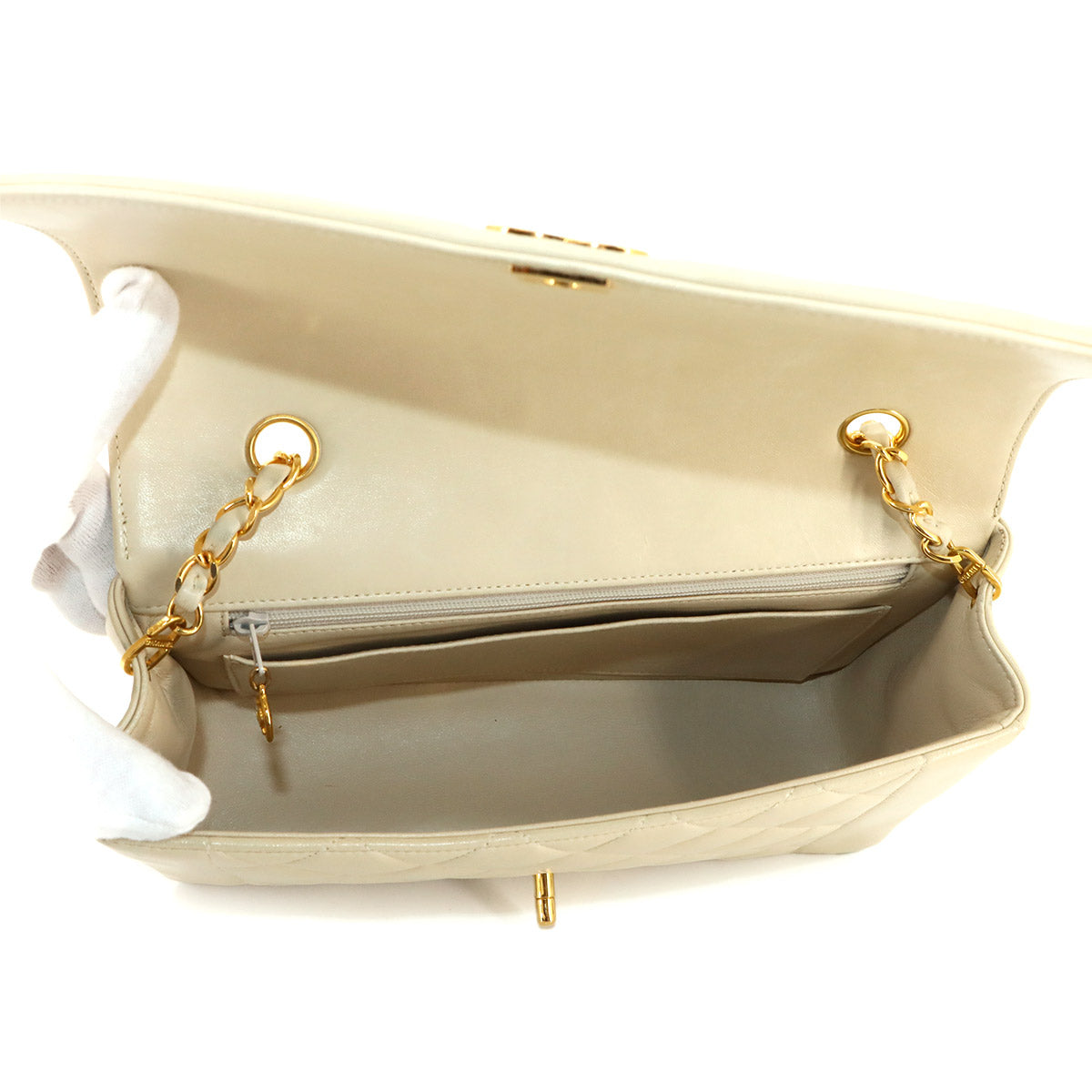 Diana Matelasse 25 Chain Shoulder Bag Leather Beige A01165