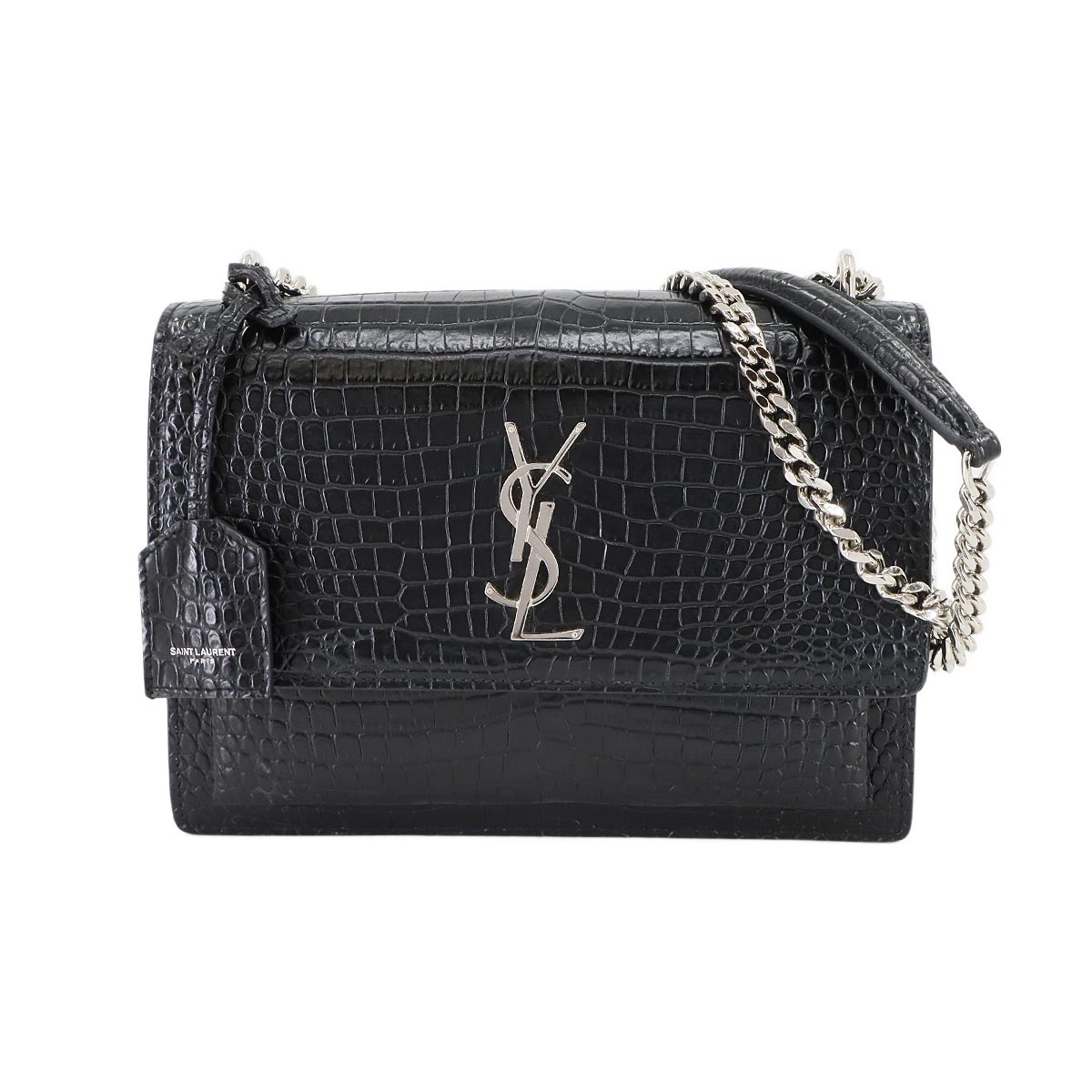 Sunset Medium Chain Shoulder Bag Leather Black 442906