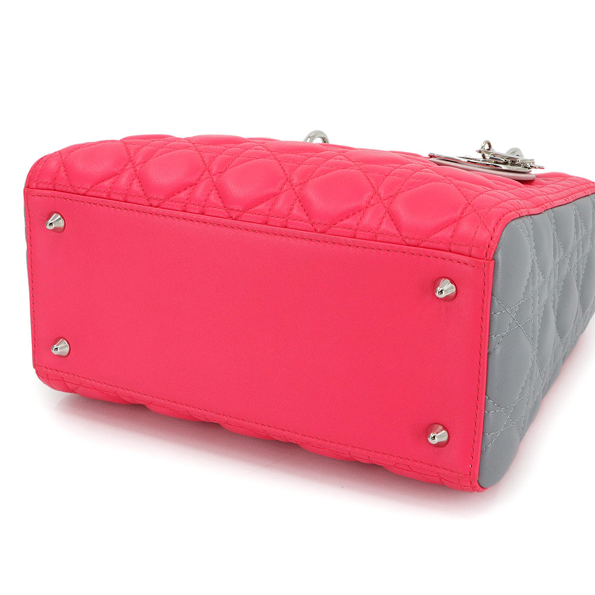 Lady Dior Medium Hand Shoulder Bag Leather Pink Gray