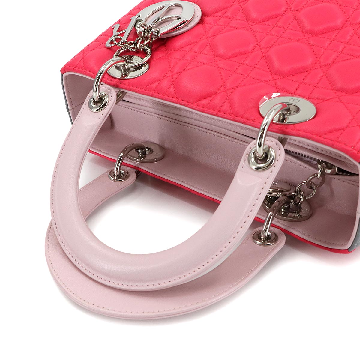 Lady Dior Medium Hand Shoulder Bag Leather Pink Gray