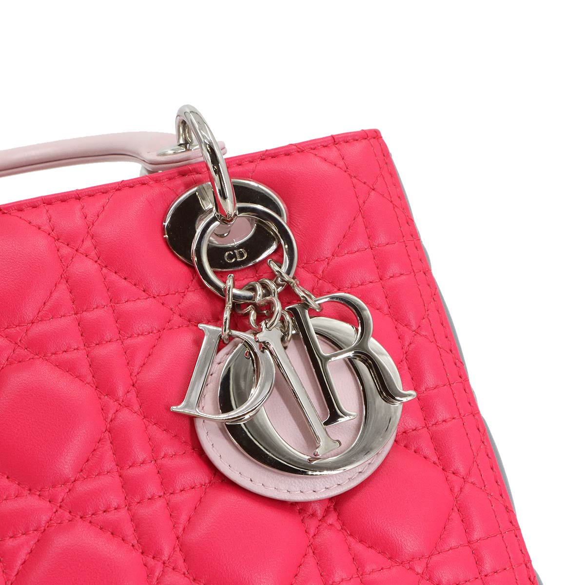 Lady Dior Medium Hand Shoulder Bag Leather Pink Gray