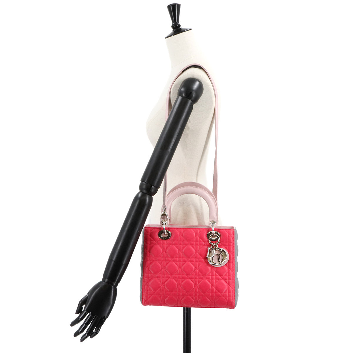 Lady Dior Medium Hand Shoulder Bag Leather Pink Gray