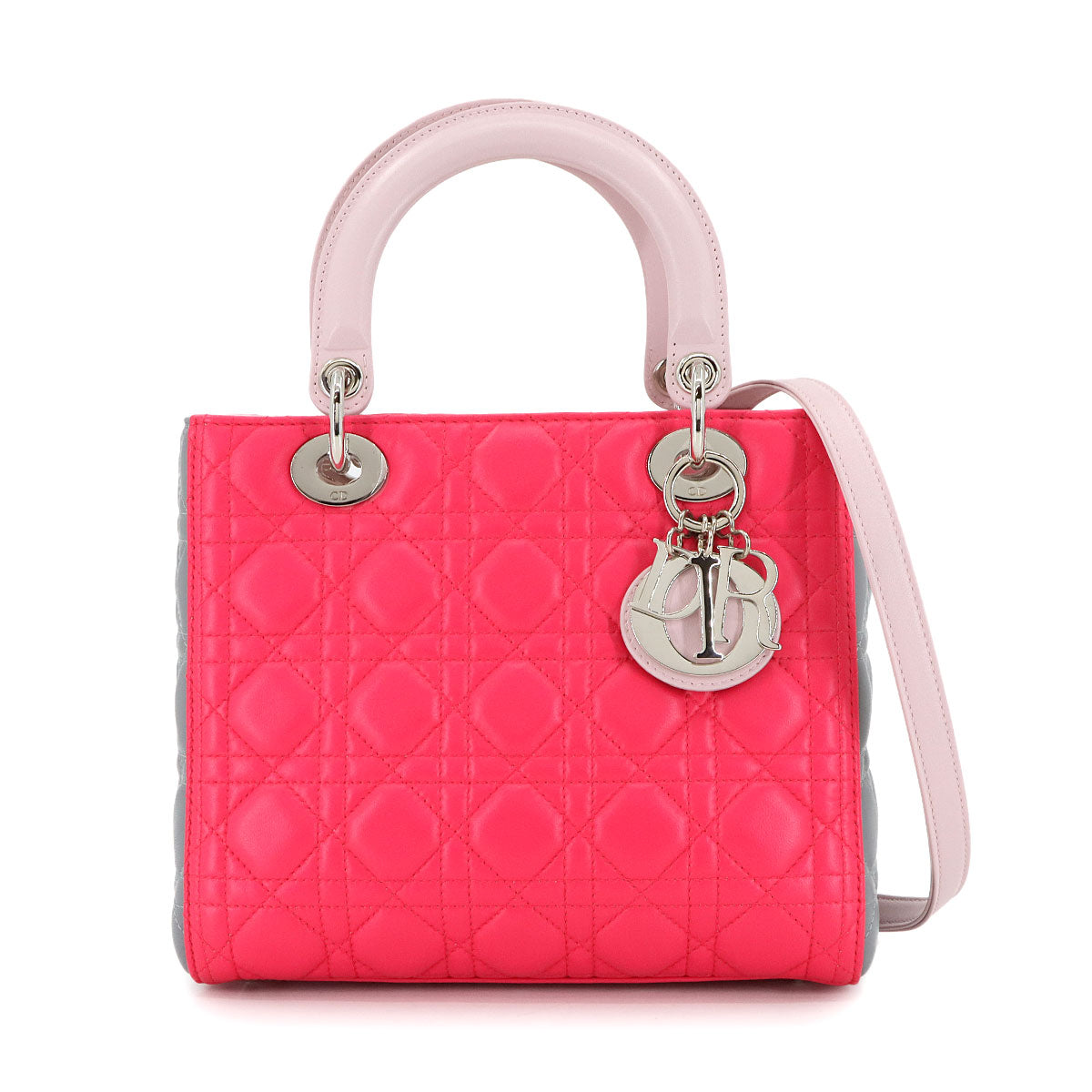 Lady Dior Medium Hand Shoulder Bag Leather Pink Gray