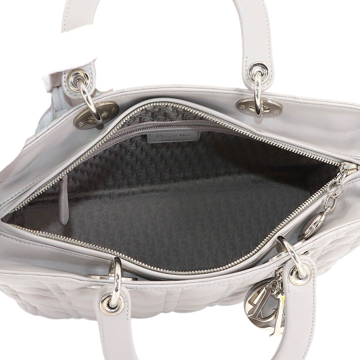 Lady Dior Large Hand Shoulder Bag Leather Gray CAL44561