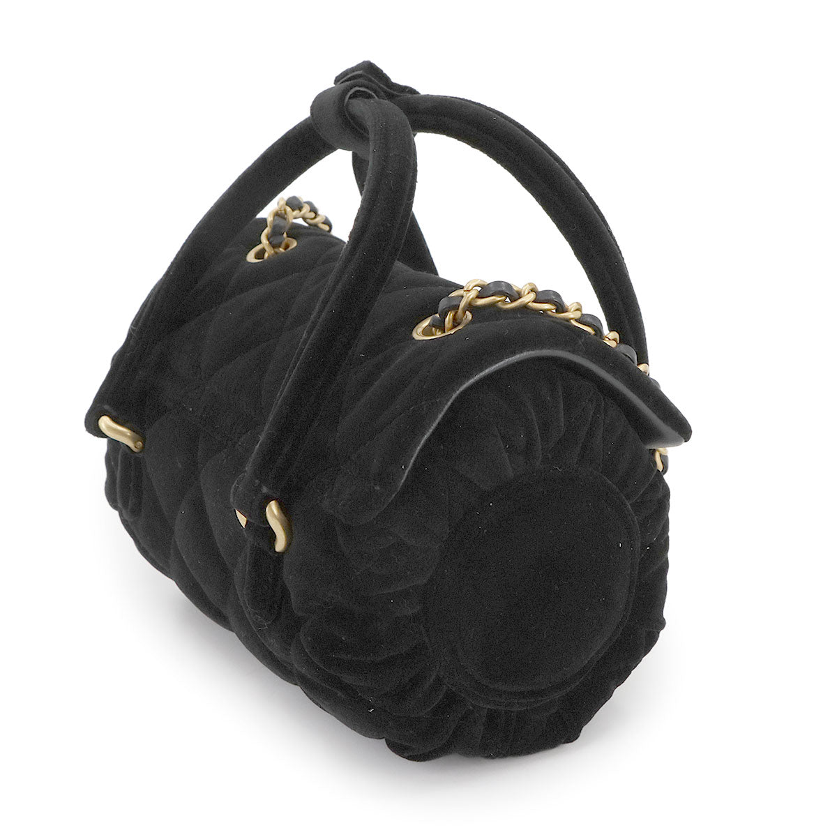 Matelasse Mini Bowling Chain Shoulder Bag Velvet Black Purse