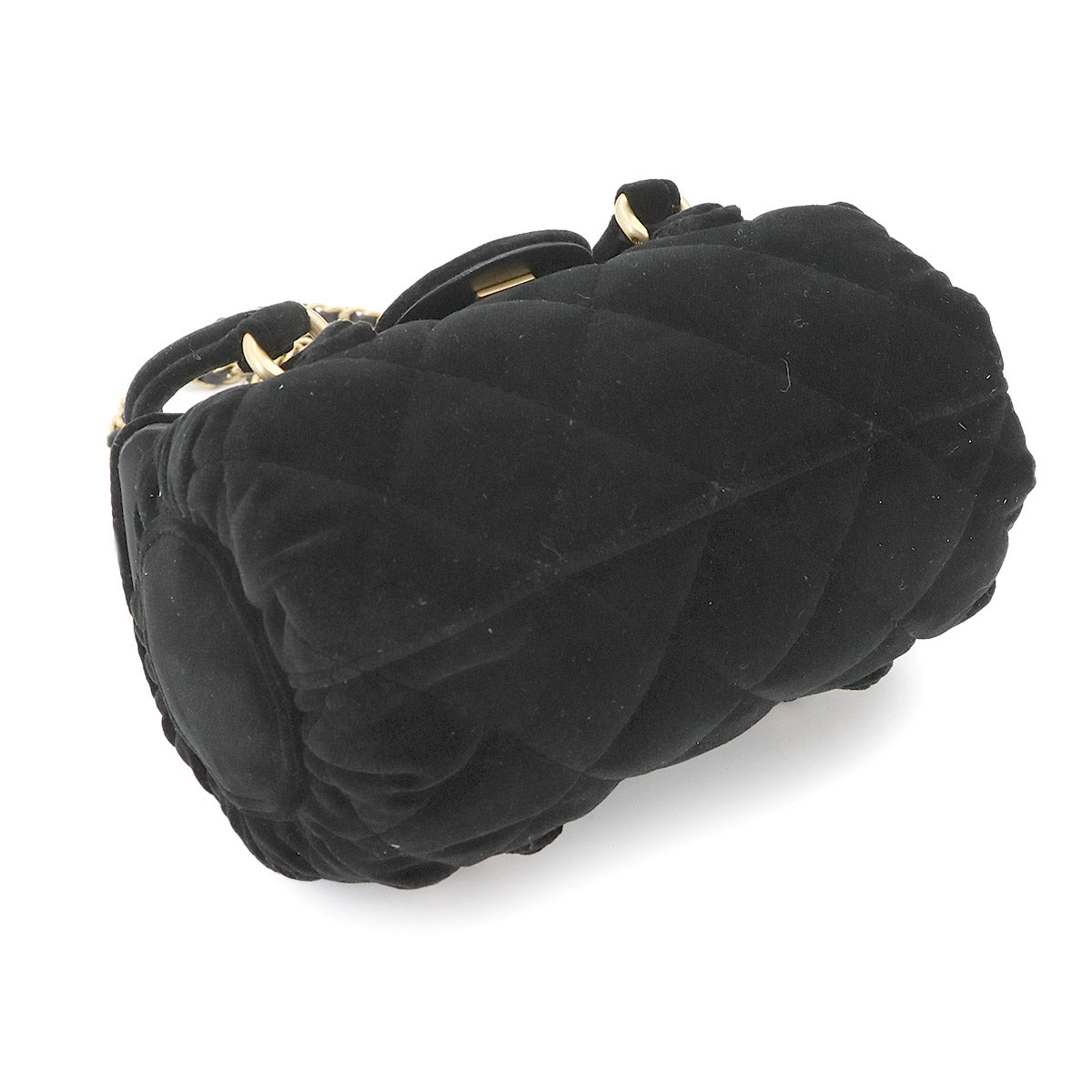 Matelasse Mini Bowling Chain Shoulder Bag Velvet Black Purse