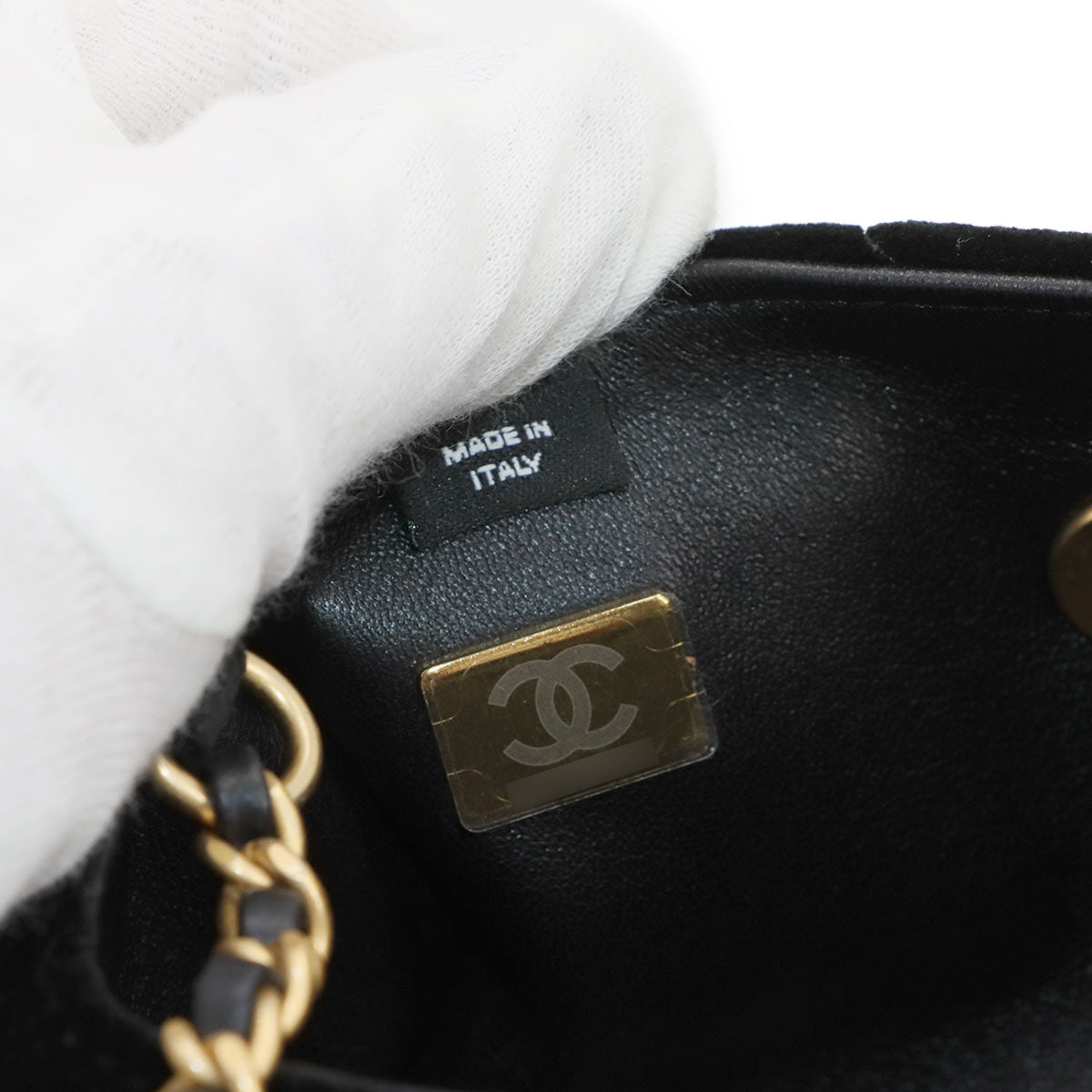 Matelasse Mini Bowling Chain Shoulder Bag Velvet Black Purse