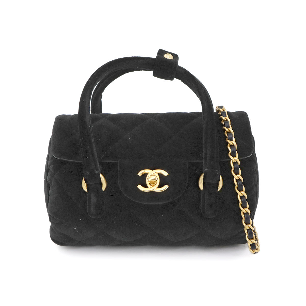 Matelasse Mini Bowling Chain Shoulder Bag Velvet Black Purse