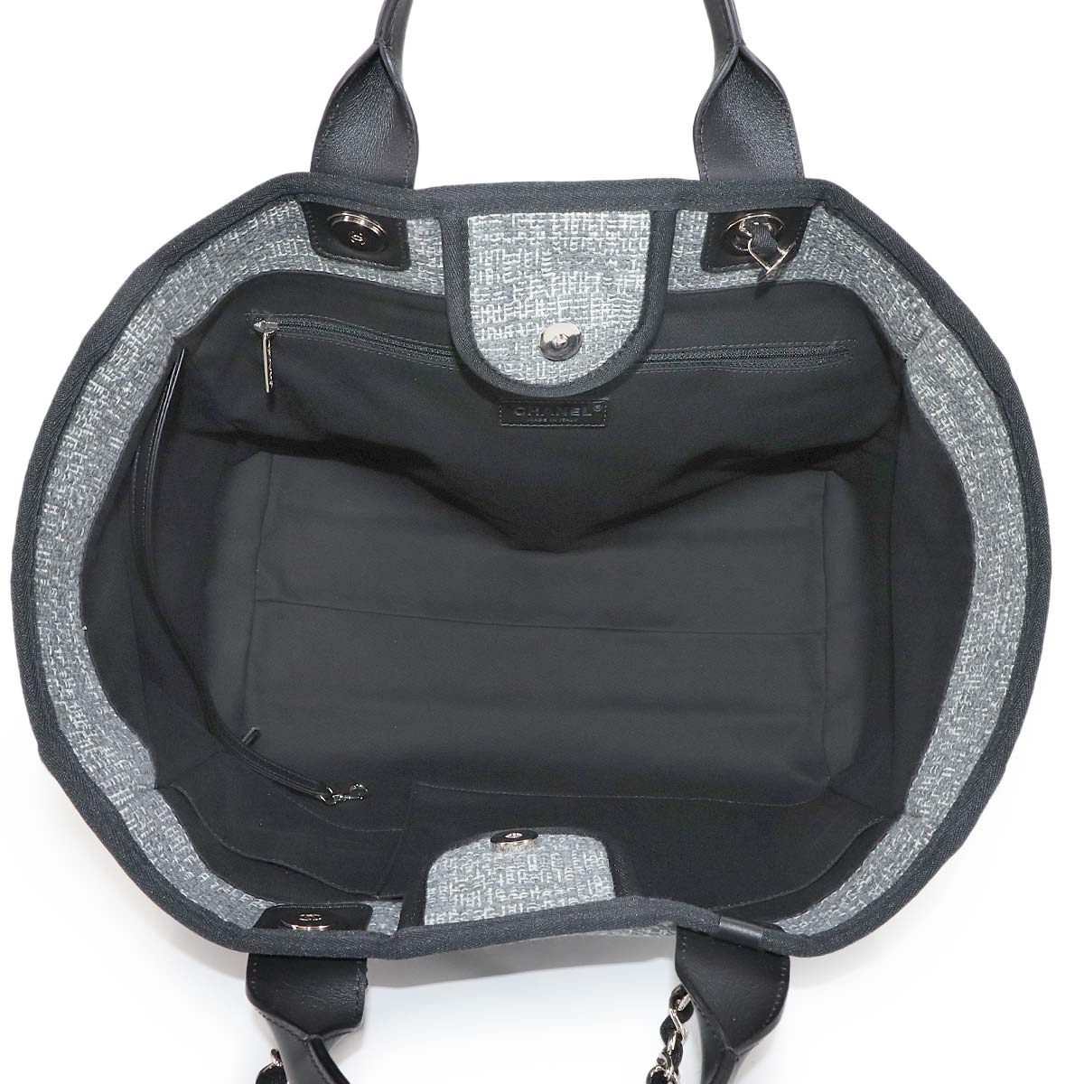 Deauville GM Tote Chain Shoulder Bag Tweed Gray Black A66941