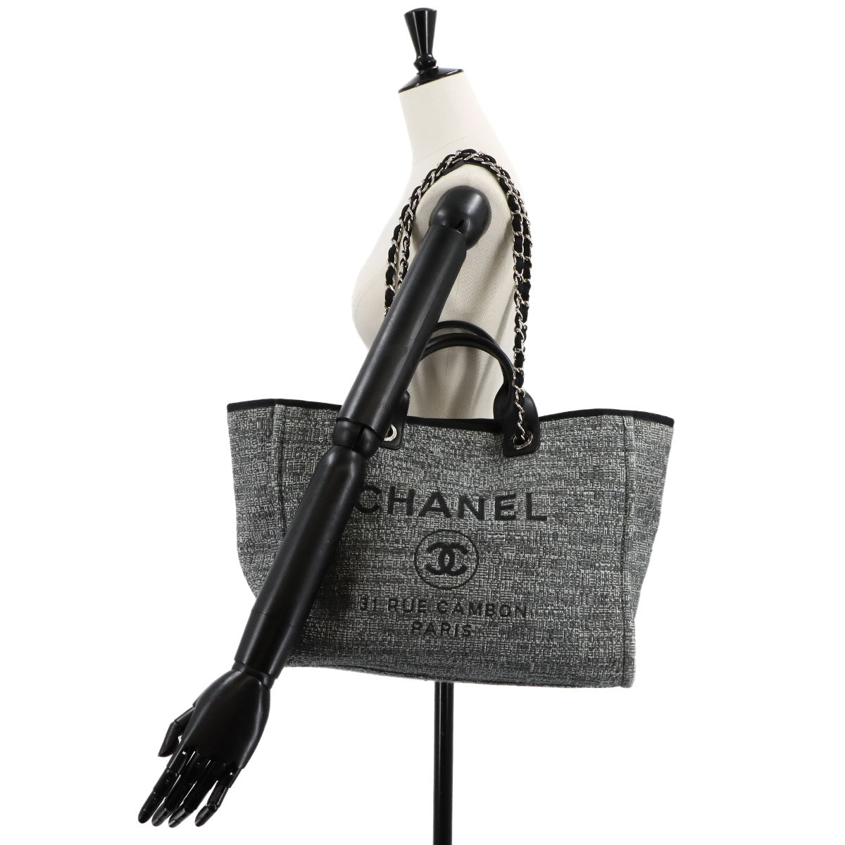 Deauville GM Tote Chain Shoulder Bag Tweed Gray Black A66941
