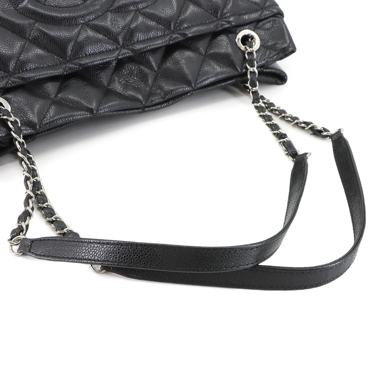 Matelasse Chain Tote Bag Leather Black Coco Logos