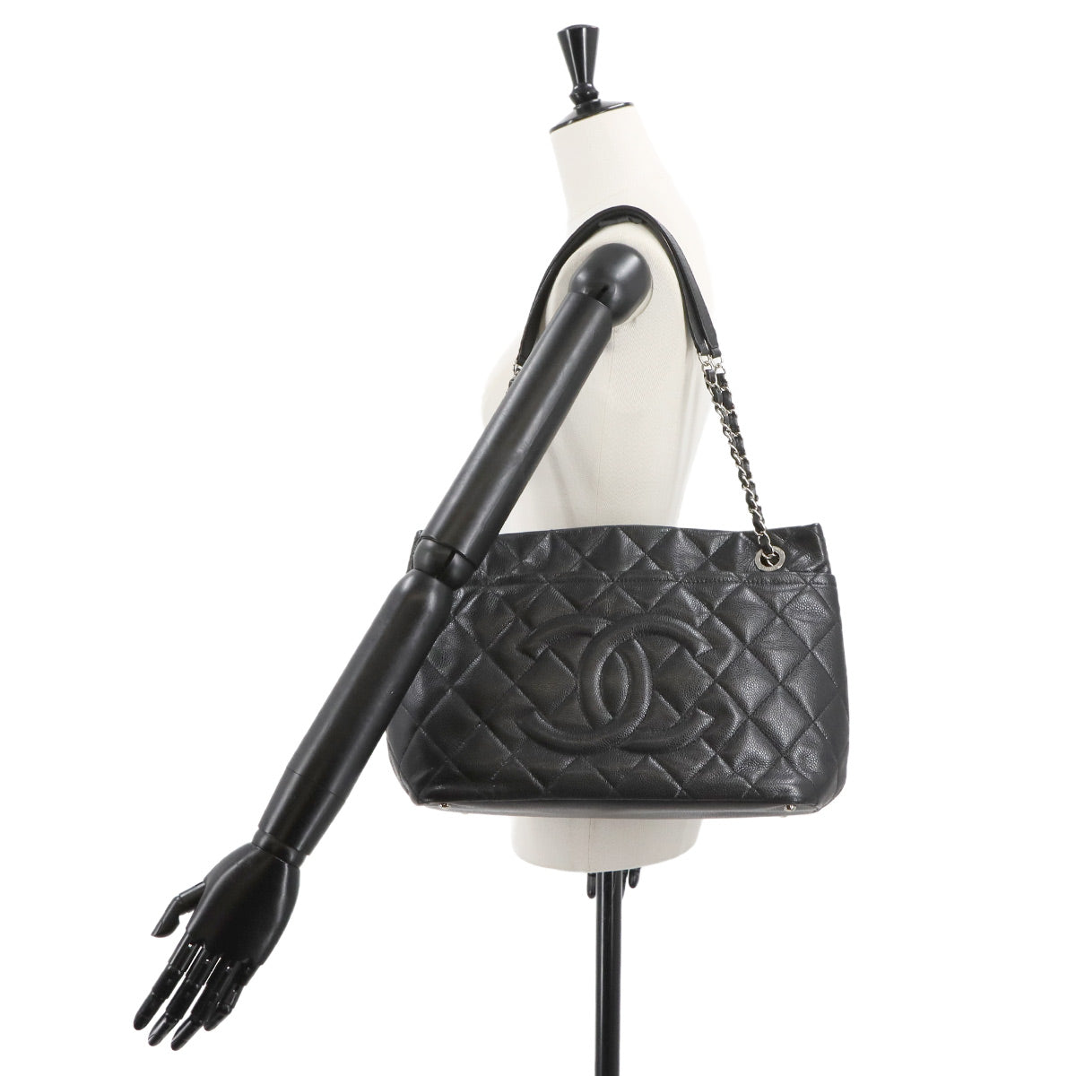 Matelasse Chain Tote Bag Leather Black Coco Logos