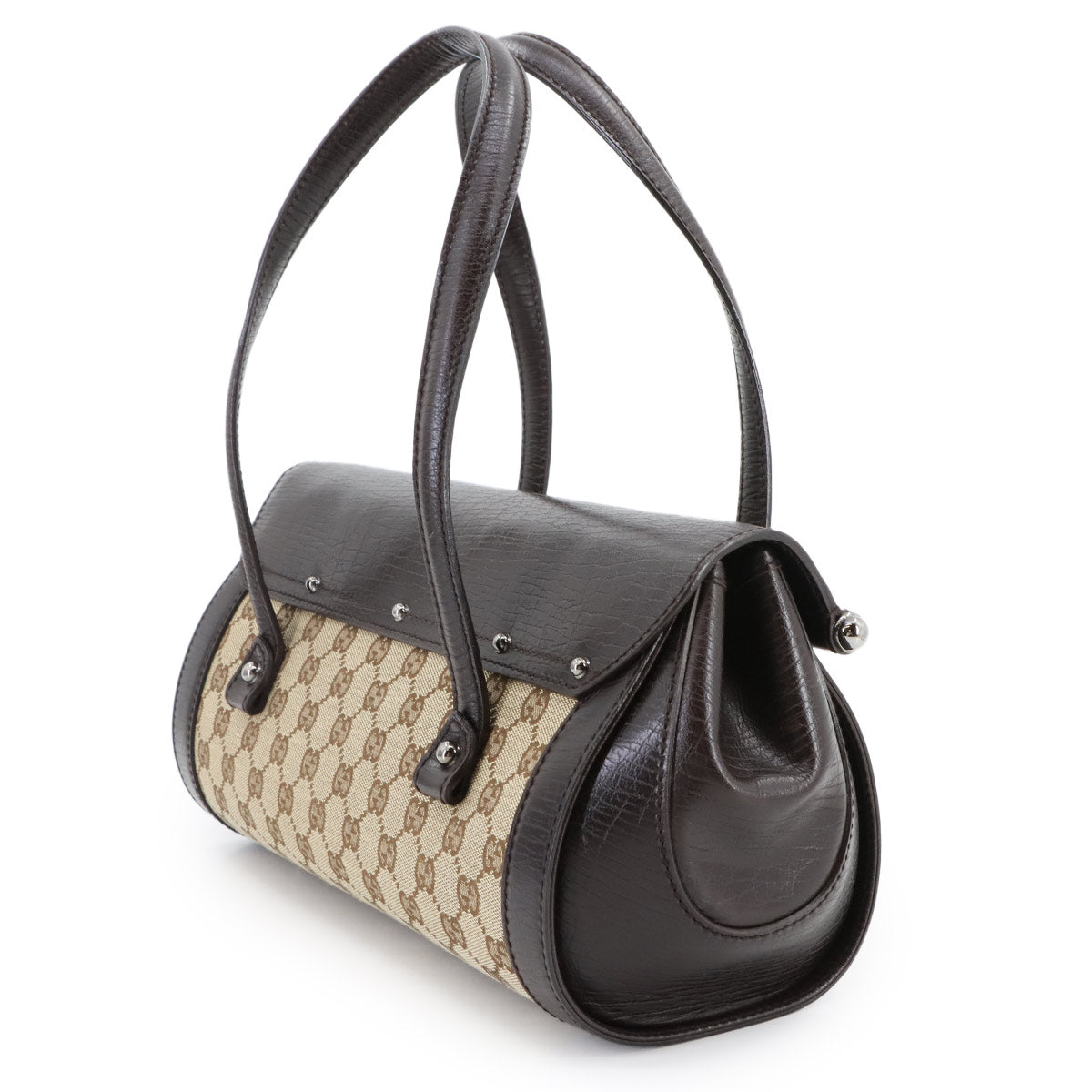 Bamboo GG Canvas Hand Bag Leather Brown Beige 111713 Purse