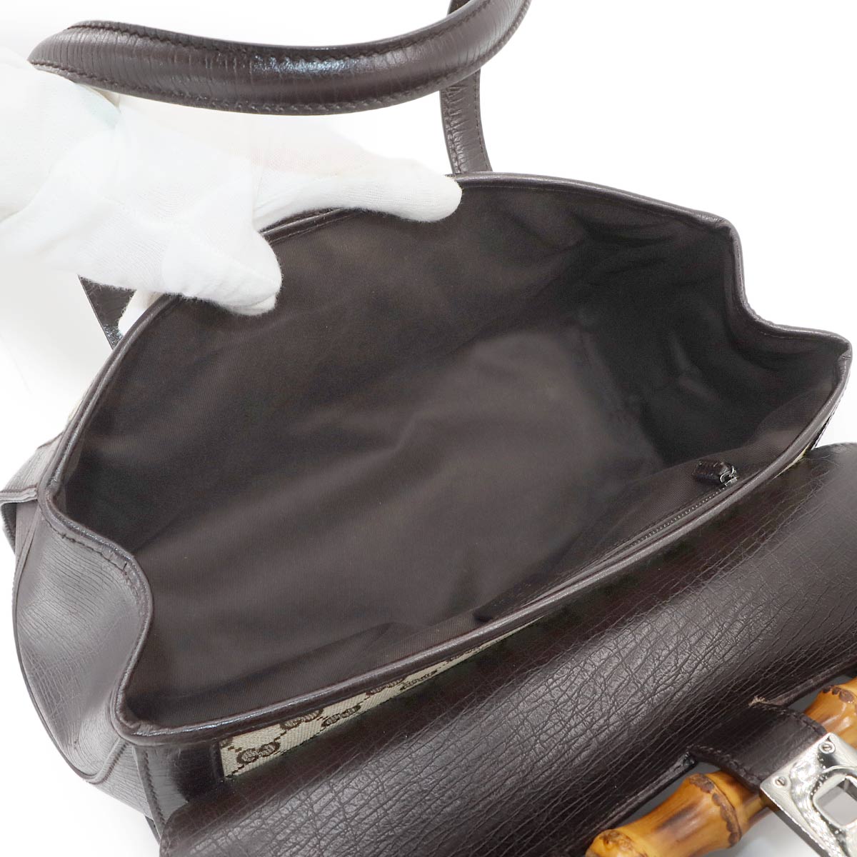 Bamboo GG Canvas Hand Bag Leather Brown Beige 111713 Purse