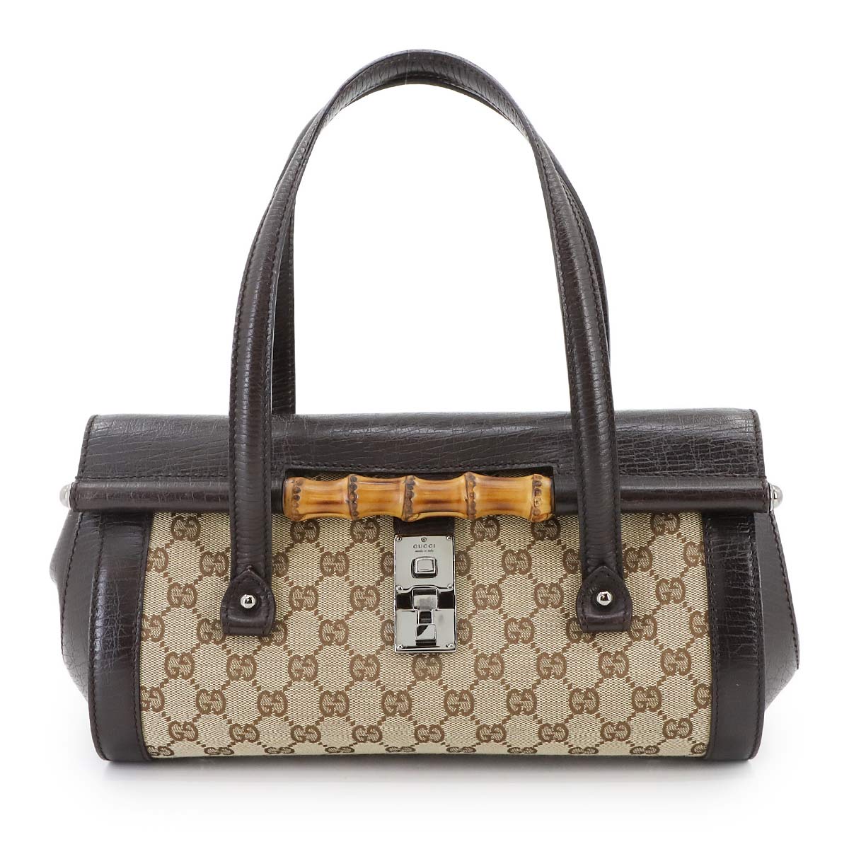 Bamboo GG Canvas Hand Bag Leather Brown Beige 111713 Purse