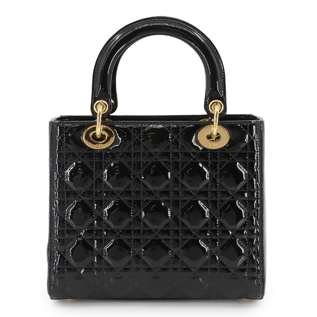 Lady Dior Medium Hand Shoulder Bag Enamel Black