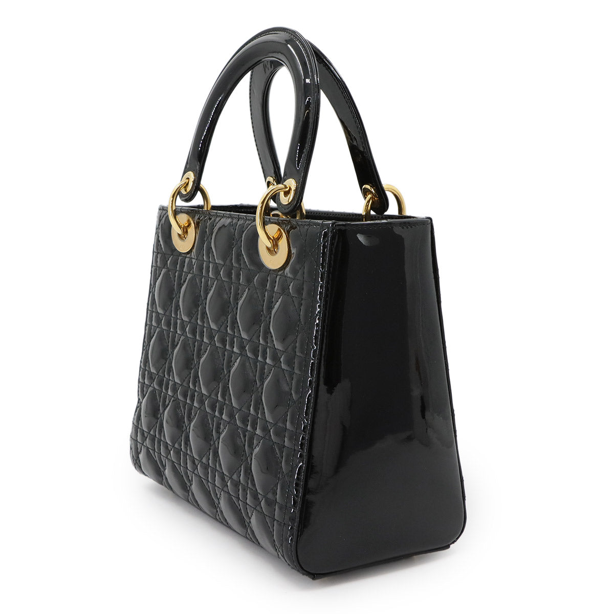 Lady Dior Medium Hand Shoulder Bag Enamel Black