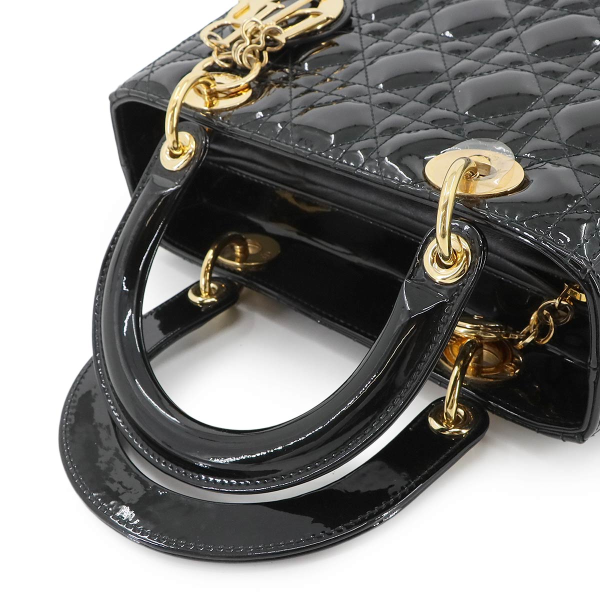 Lady Dior Medium Hand Shoulder Bag Enamel Black