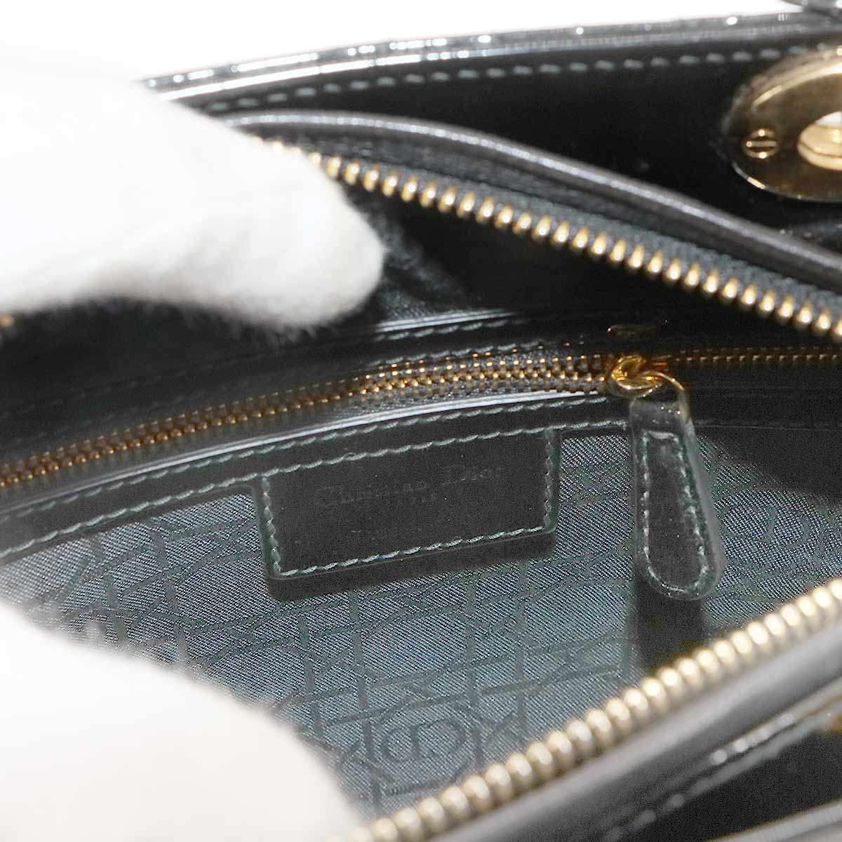 Lady Dior Medium Hand Shoulder Bag Enamel Black