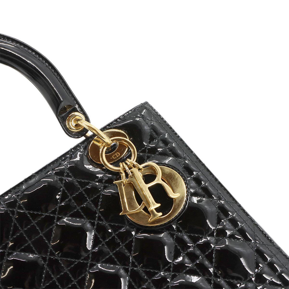 Lady Dior Medium Hand Shoulder Bag Enamel Black