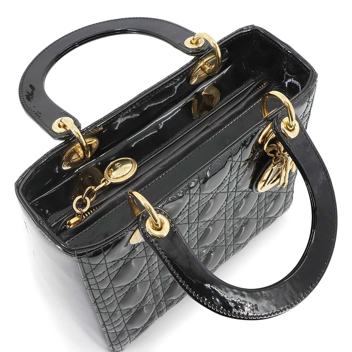 Lady Dior Medium Hand Shoulder Bag Enamel Black