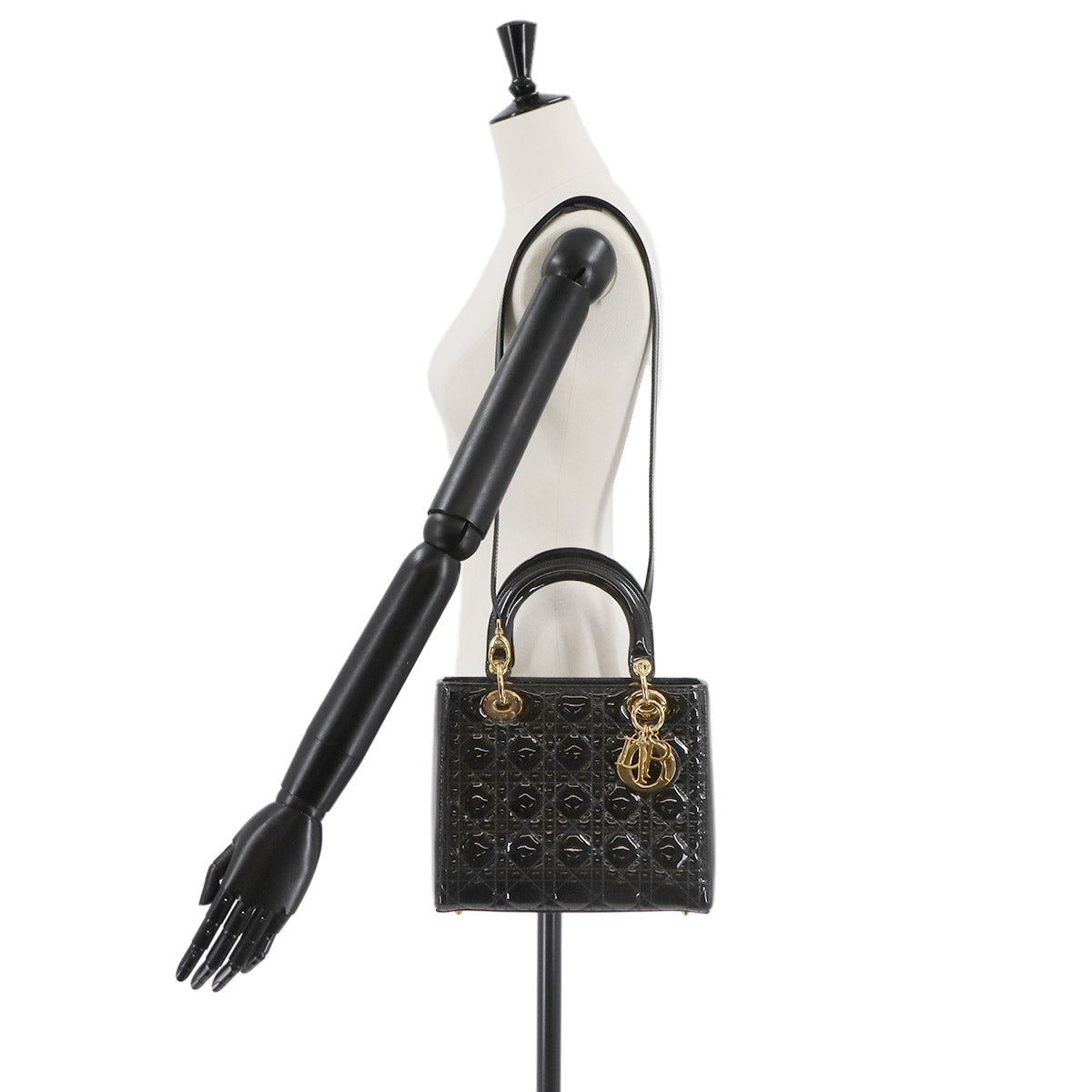 Lady Dior Medium Hand Shoulder Bag Enamel Black