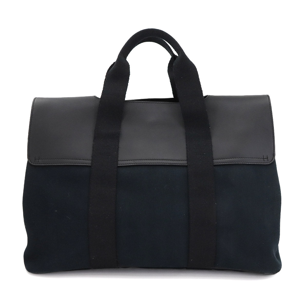 Valparaiso MM Hand Bag Toile chevrons Leather Black Purse