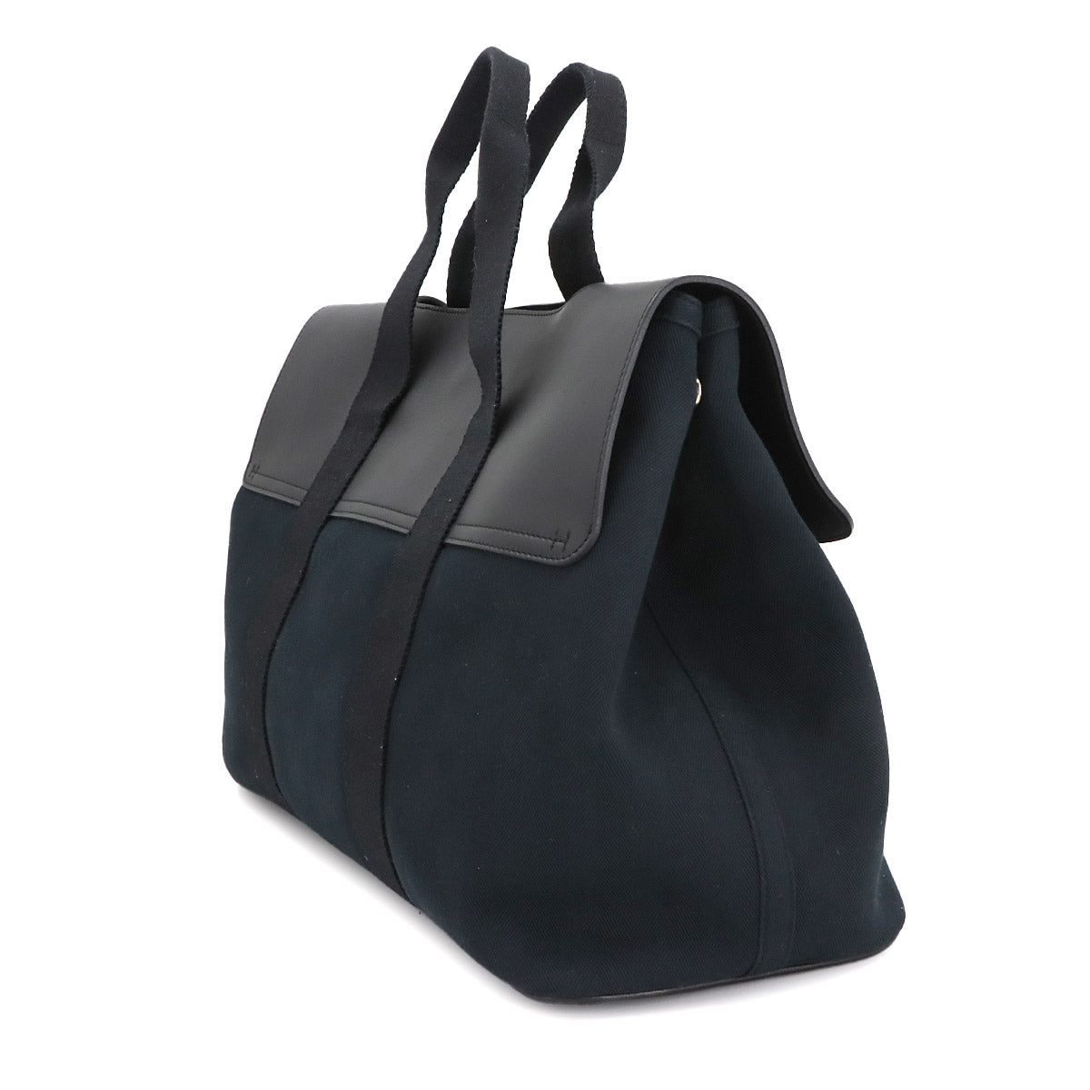 Valparaiso MM Hand Bag Toile chevrons Leather Black Purse