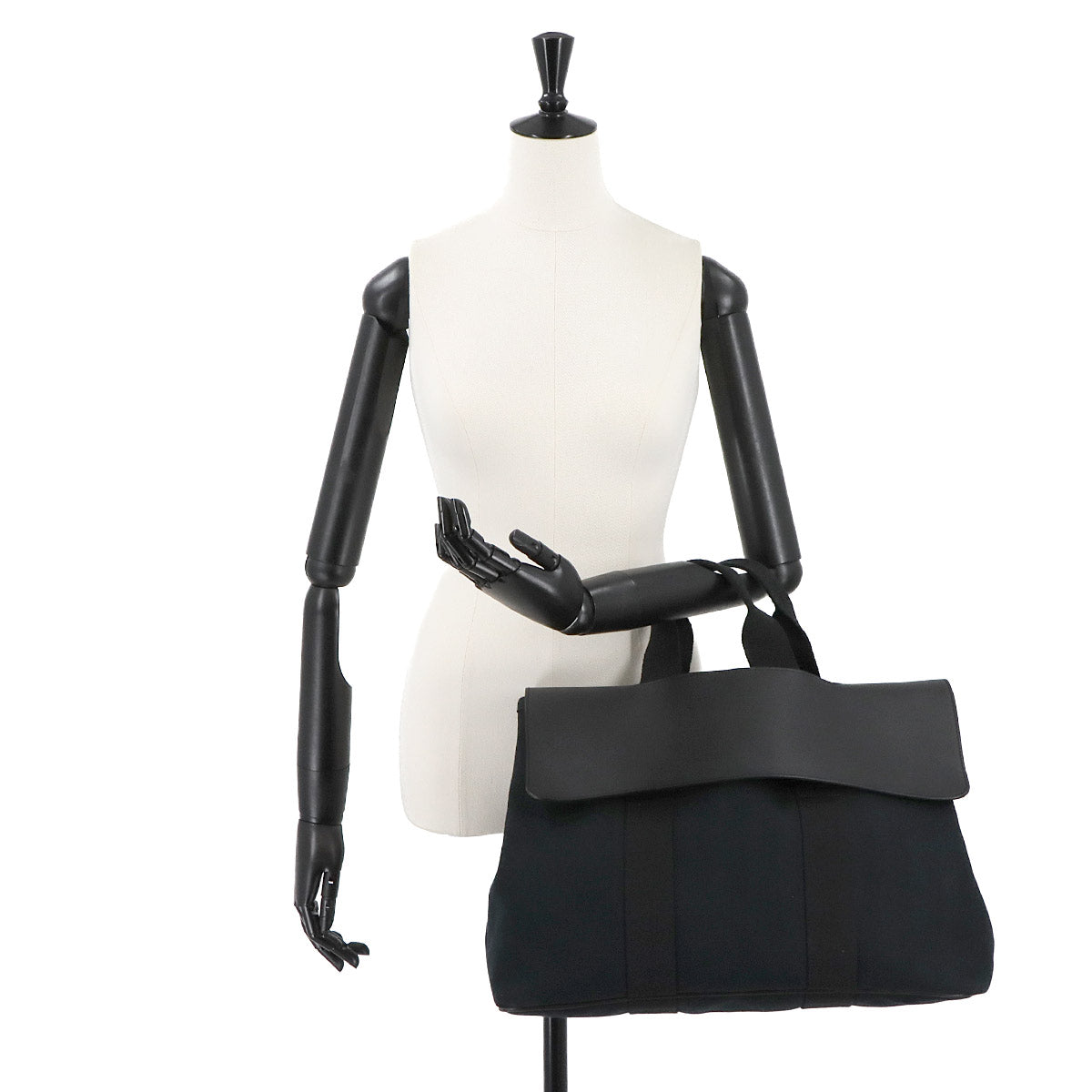 Valparaiso MM Hand Bag Toile chevrons Leather Black Purse