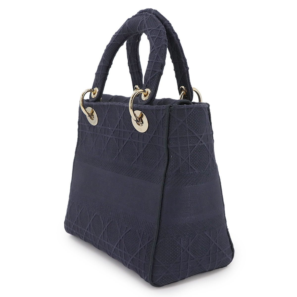 Lady D-Lite Medium Hand Shoulder Bag Canvas Navy