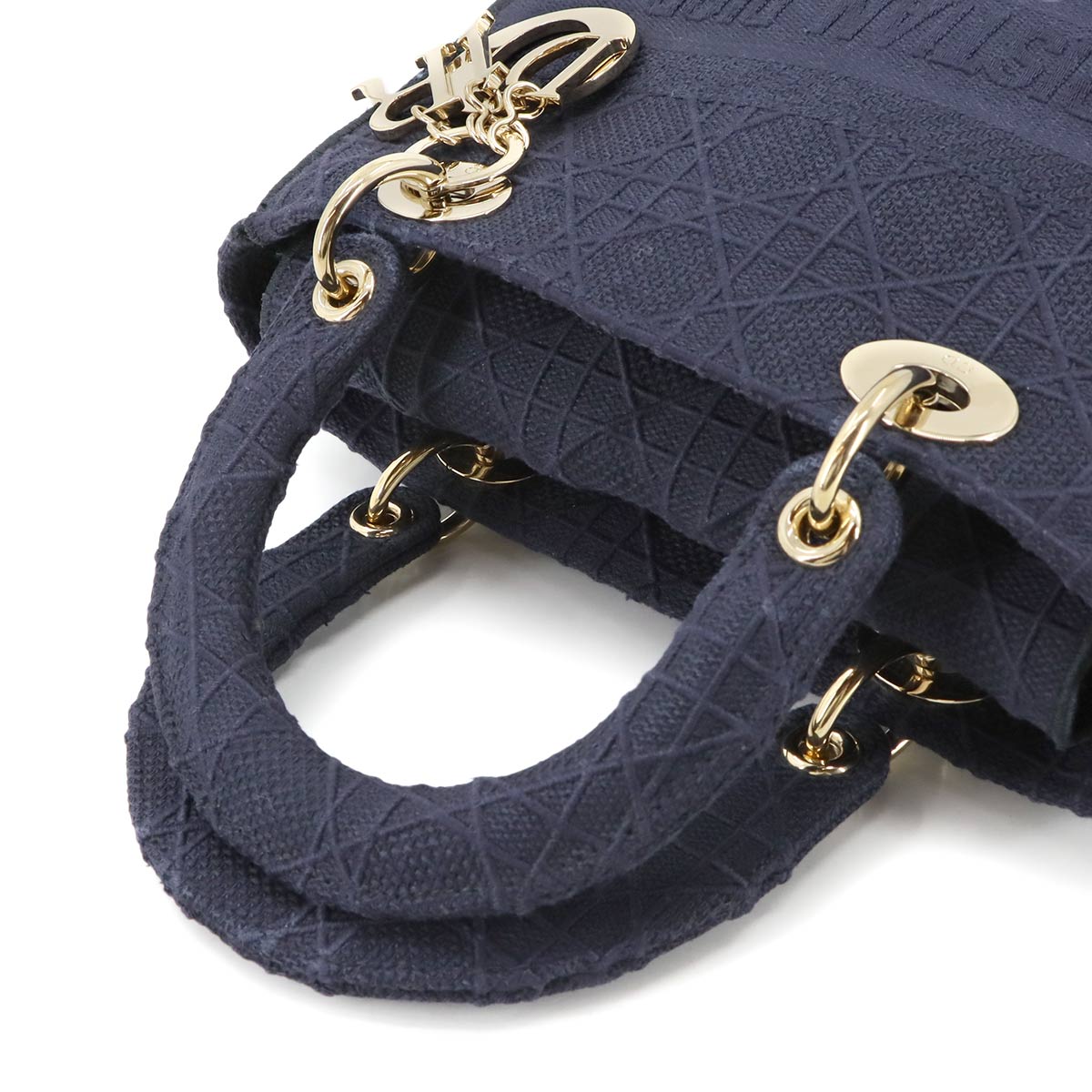 Lady D-Lite Medium Hand Shoulder Bag Canvas Navy