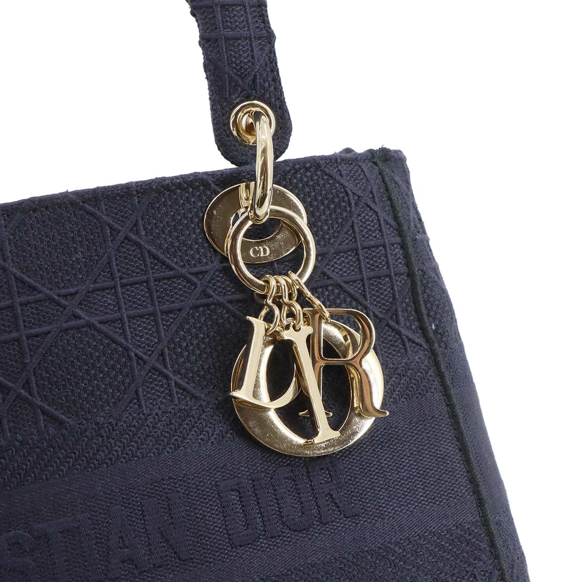 Lady D-Lite Medium Hand Shoulder Bag Canvas Navy