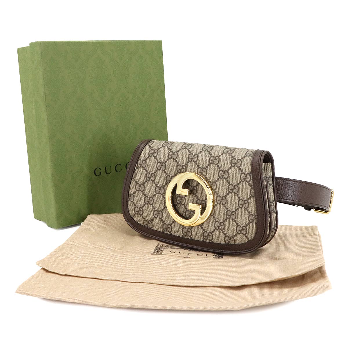 Blondie GG Supreme Belt Bag Leather Beige Brown 703807 Purse