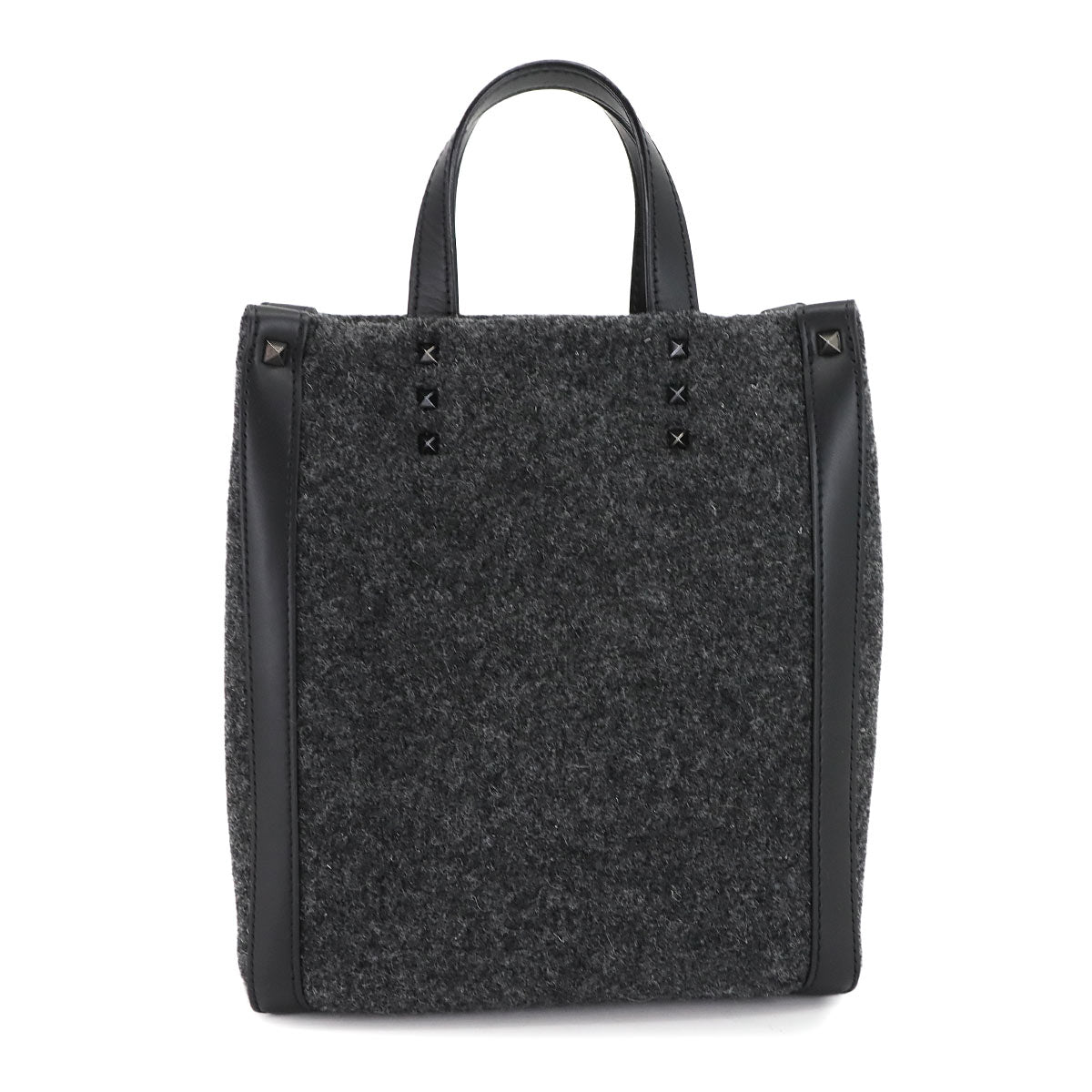VLTN Tote Shoulder Bag Felt Leather Gray Balck