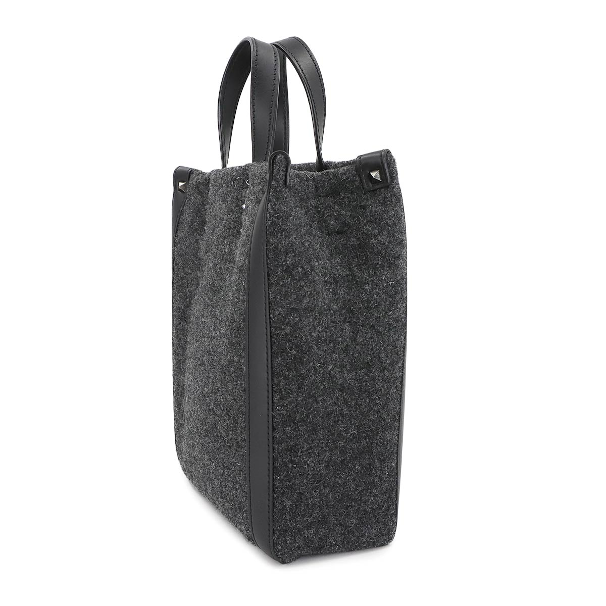 VLTN Tote Shoulder Bag Felt Leather Gray Balck